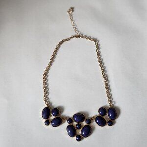 Charming Charlie - Gold Tone Necklace with Navy Blue Stones – Statement Jewelry